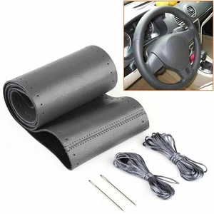 Enhance Your Steering Wheel with Gray Leather DIY Cover Easy to Install - Picture 1 of 12