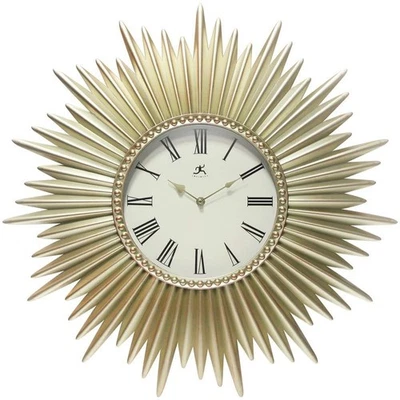 Wall Clock 24 in. Light Gold Plastic Frame Case Sunburst Design Silent Movement - Image 1 of 4