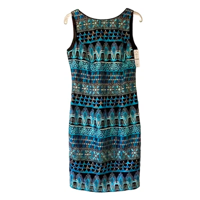 Vestido Vaina WHBM Sin Mangas Metálico Bordado Azul Negro Talla 6 (Precio de venta sugerido por el fabricante 220 USD) Foto 1 de 4