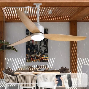 52" Wood Color Ceiling Fan with Remote + APP Control Indoor Outdoor Waterproof - Picture 1 of 9