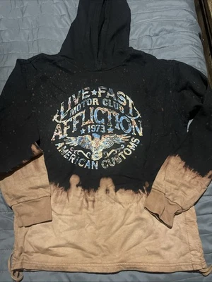 Sudadera con capucha Affliction para mujer talla mediana envejecida negra/marrón nueva con etiquetas Foto 1 de 4