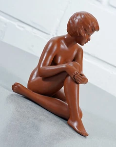 edle Goebel Keramik Figur Frau Mädchen weiblicher Akt Braun Viintage 1950er J. - Picture 1 of 12
