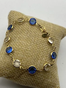 MONET GOLDTONE BLUE & CLEAR RHINESTONE 7.5” BRACELET (K300) - Picture 1 of 4