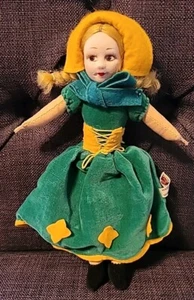 "Vestido amarillo verde dama rubia muñeca de tela original Norah Wellings vintage de 8""" - Imagen 1 de 10