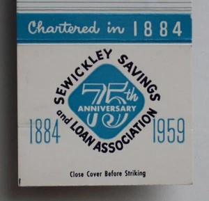 1959 75 Years Savings Coraopolis Sewickley PA Allegheny Co Matchbook - Picture 1 of 1