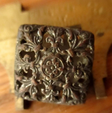 Antique Vtg 14mm  Ornate Square Metal Dress Jacket Shirt button Shank Cover
