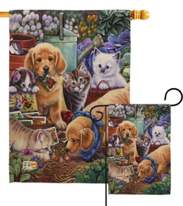 Hilfreiche Gartenpfoten Haustiere Hund Welpe Katze Katze Blumen Haus Hof Flagge - Bild 1 von 13
