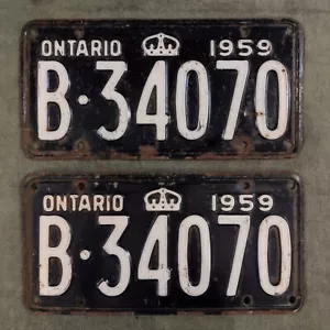 Targhe antiche storiche 1959 Ontario targa abbinata COPPIA # B-34070 CANADA - Foto 1 di 1