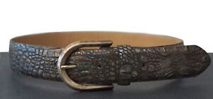 STREETS AHEAD Alligator Embossed Wide Coppery Gray Leather Belt S XS NWT