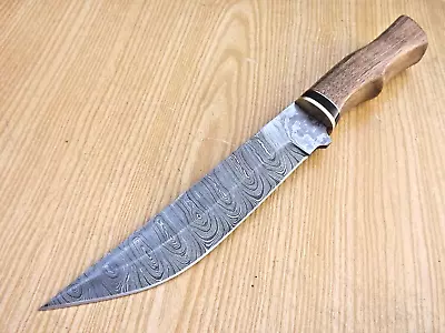 Handmade Forged Damascus Steel 13" Hunting Knife Wood Handle Guard Sheath - Image 1 of 4
