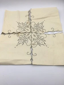 Set 4 tovaglioli lino bianco sporco vintage foglie ricamate nuovi vecchio magazzino - Foto 1 di 5