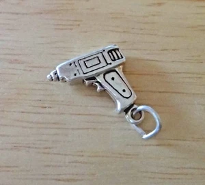 Sterling Silver 3D 17x14mm Carpenter Tool Power Drill Charm - Picture 1 of 2