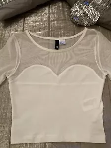 H&M DIVIDED White Sweetheart Neckline Top XS XXS UK 4 6 Women’s Sexy Sheer Crop - Picture 1 of 14