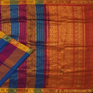 Tela artesanal vintage 100 % satinada pura saris Zari tejida multicolor Sari 5 yardas - Imagen 1 de 6