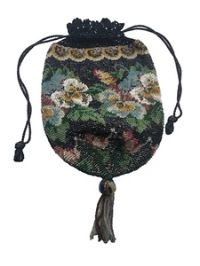 Victoriano Vidrio Micro Cuentas Monedero Bolso de Mano FLORAL ¡Aleta Hermosa! - Imagen 1 de 5