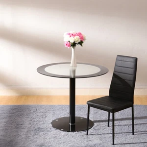 Modern Black Round Dining Table and 2 / 4 Chairs Optional Lounge Bar Home Office - Picture 1 of 13