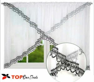 Amazing Voile Net Curtains with Black Lace Ready Made Voile Curtains Nets - Picture 1 of 1