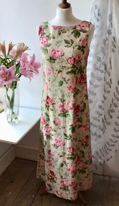 Laura Ashley Floral Midi Linen Blend Summer Dress Size 10 Excellent Condition - Picture 1 of 4