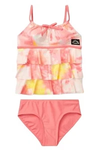Justice Girls Tankini Swimsuit 2 Piece Set Pink Tie Dye Logo Size 12/14 - Picture 1 of 12