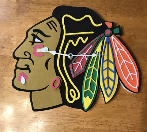 NHL Chicago Blackhawks 3D Fan Foam Logo Clock/Wall Sign Made in USA 15x13 Inch Cover