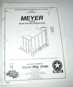 Meyer 8100 Series Rear Unload Forage Box Operators & Parts Manual 4-03 ORIGINAL! - Picture 1 of 3