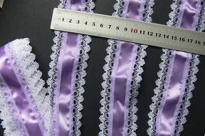 WHITE &LAVENDER Satin 50mmW 4 Met 3mm Insert Ribbon Both Side Knitting Lace LKB - Bild 1 von 3