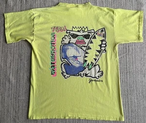 Vintage Watermotion Tribal Jamaica Surfing L Yellow Shirt Made In USA Neon Faded - Picture 1 of 7