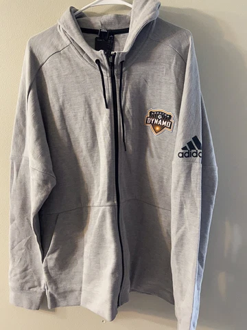 Houston Dynamo FC  MLS Jacket Adidas Hoodie Zipper Gray Sz XL Team Soccer New Cover