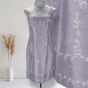 Vintage Kay Unger  Embroidered Sheath Dress Size 6 Lilac Floral Boat Neck - Picture 1 of 14