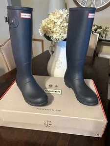 Hunter Original Tall Ladies Navy Blue Boots Size 10 - Picture 1 of 13