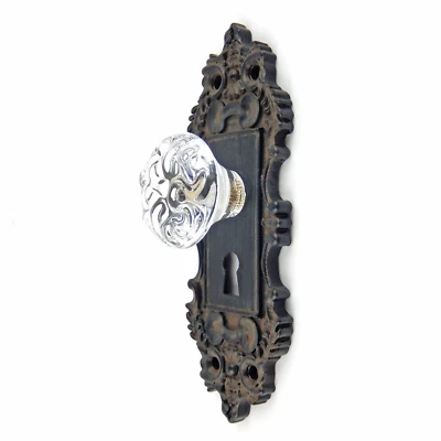 Metal Vintage Door Plate Wall Hook With Acrylic Knob Keyhole Decorative Handle - Image 1 of 4