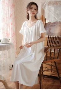 Sleeping Skirt Cotton Short Sleeved Loose Long Thin Maternity Sleepwear Home Wea - Picture 1 of 13