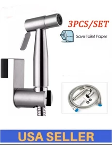 Toilet Bidet Stainless Steel Handheld Shattaf Bathroom Sprayer Shower Head+HOSEG - Picture 1 of 12
