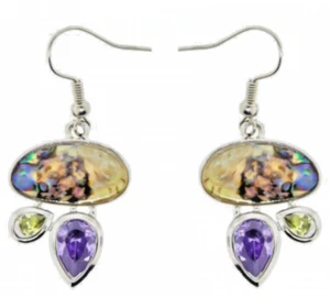 Abalone white gold earrings CZ Amethyst Peridot silver dangle fine quality New - Picture 1 of 4