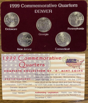 2001 D 50 STATE COMMEMORATIVE QUARTERS - 5 Coins & Card - No Box & No Case - Image 1 of 2