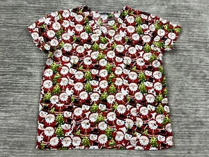 Wear for Care Scrub Top Womenss XL V-Neck Santa Snowman Christmas Short Sleeve - Picture 1 of 11