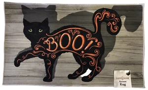 Black Cat BOO Halloween Accent Rug Mat Witch Spooky Holiday Haunted Home NEW - Picture 1 of 4