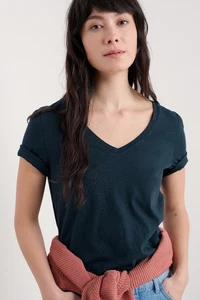 Seasalt Women's - navy Burdock V-Neck T-Shirt in GOTS-Certified Organic Cotton S - Picture 1 of 6