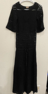 Les Copains Black Crochet Dress Sundress Lined Beach Resortwear Vacation - Image 1 of 4