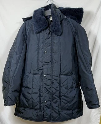 复古 RefrigiWear 大号海军蓝连帽外套工作服夹克口袋美国制造 — 第 1/4 张图片