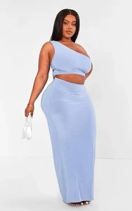 Pretty Little Thing Plus Blue One Shoulder Ring Detail Maxi Dress Size 28 - Picture 1 of 5