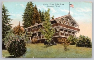 1910s Olympia WA - Priest Point Park - Chalet Pavilion Squaxin Park UNP Postcard - Picture 1 of 2