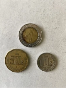 1996 Mexico Coins-1 Peso, 50 and 10 Centavos-Circulated - Picture 1 of 6