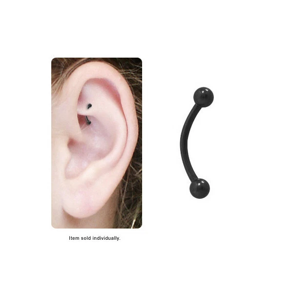 Black Rook Earring Black Anodized Curved Barbell Eyebrow Ring Cartilage 16G — 第 1/1 张图片