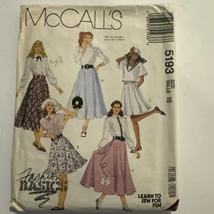 McCALL'S #5193 SZ 16 ( 3 STYLE ) PODDLE & SWING SKIRT w/APPLIQUE PATTERN - Picture 1 of 3