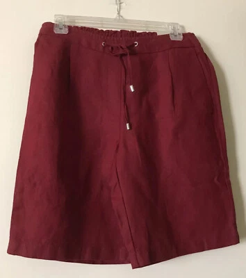 Nuevos Pantalones Cortos CHICO'S Talla 0 Rojo Granate Profundo Lino Corbata Frontal Foto 1 de 2