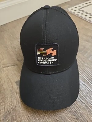 Billabong Boarding Company classic Blk logo truckers Snapback Hat mesh Back cap - Imagem 1 de 4