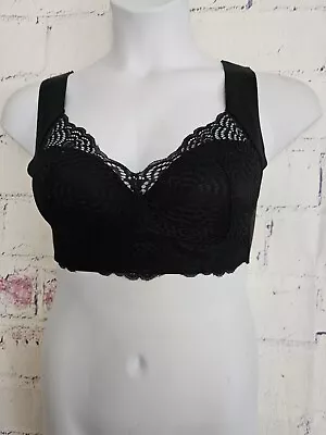 Black Lace Leisure Lounge Pullover Bralette Back Smoothing Bra size 40 Padded - Image 1 of 4
