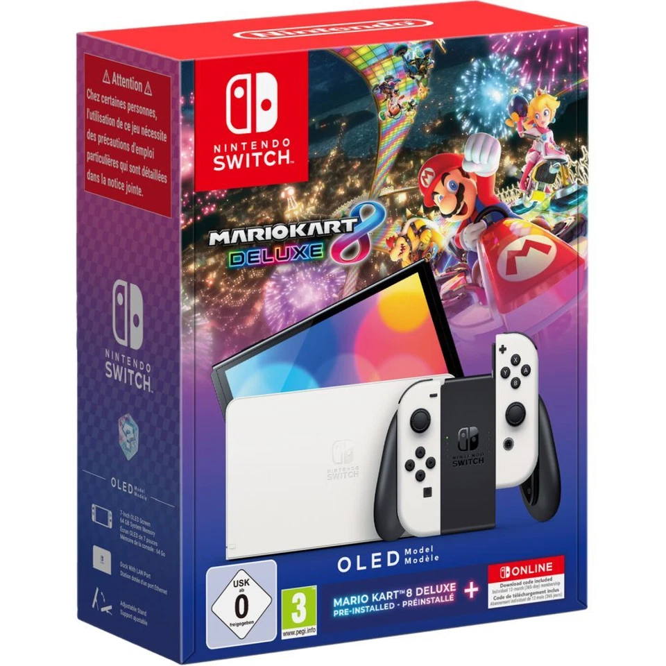 Nintendo Switch OLED weiß + Mario Kart 8: Deluxe + 12 Monate Nintendo Online NEU