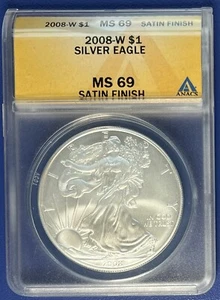 2008 W American Silver Eagle ANACS MS69 SATIN FINISH #73929 - Picture 1 of 2
